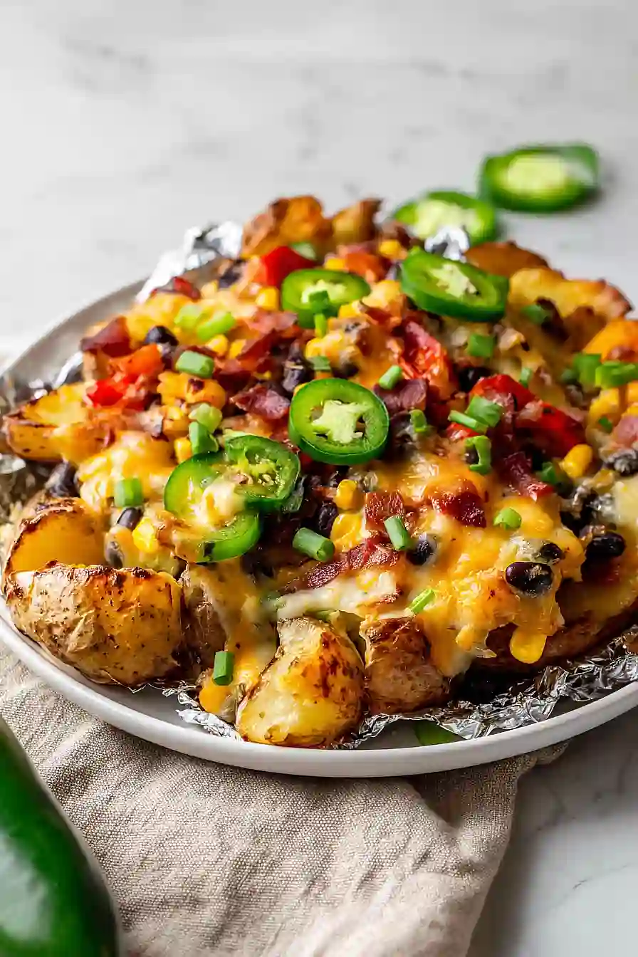 grilled cheesy potatoes in foil