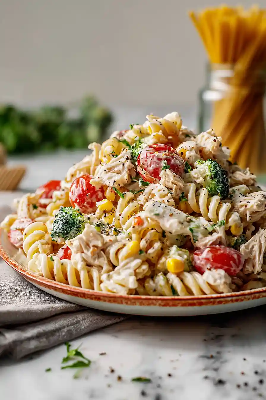 chicken pasta salad with creamy greek yogurt dressing
