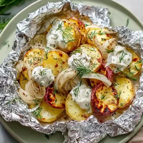 grilled dill potatoes in foil