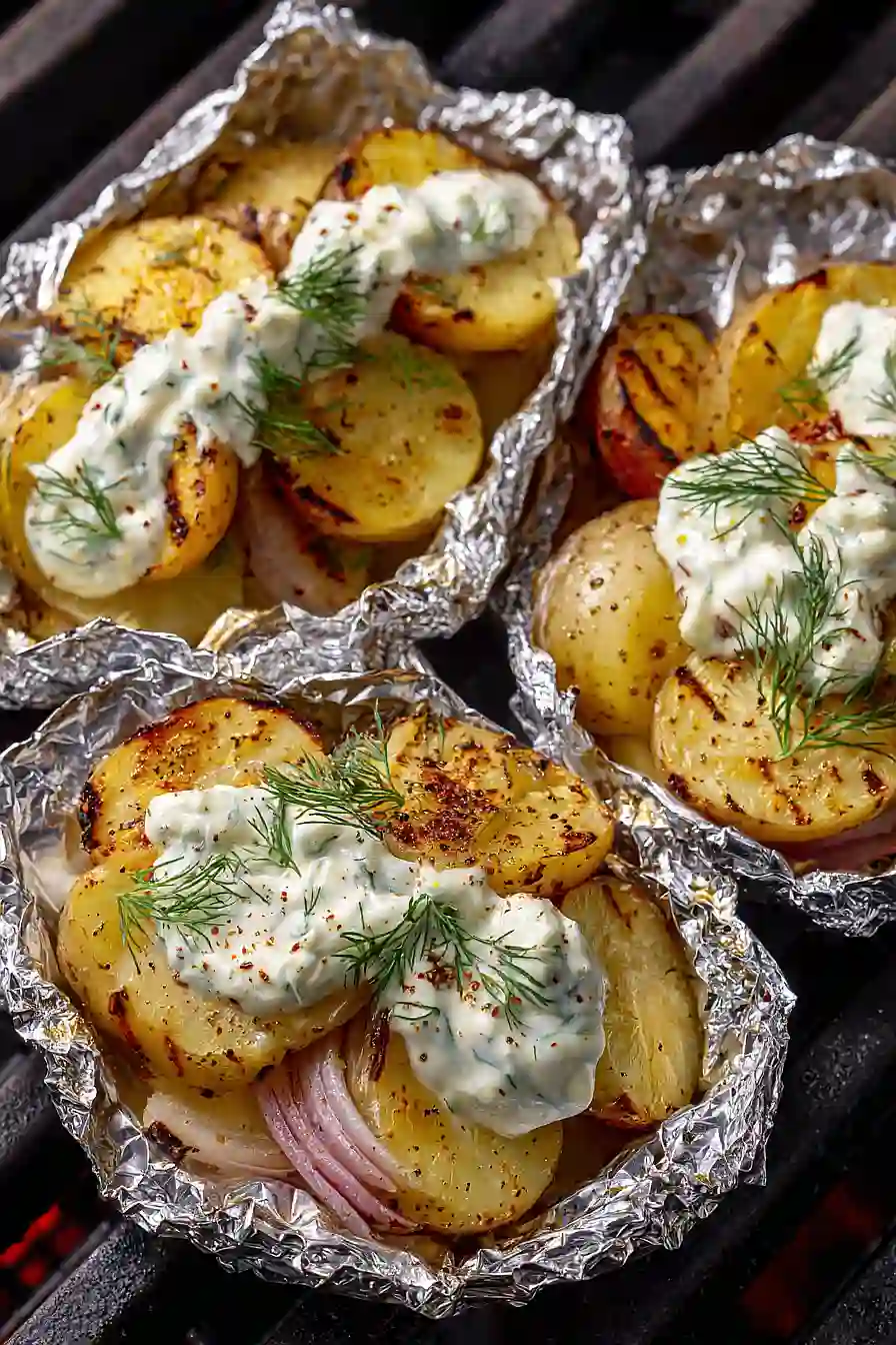 grilled dill potatoes in foil