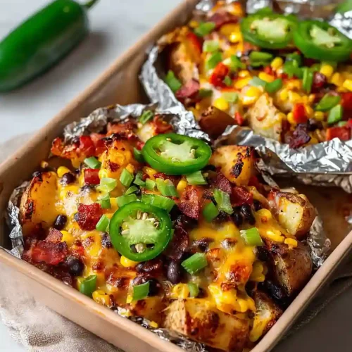 grilled cheesy potatoes in foil