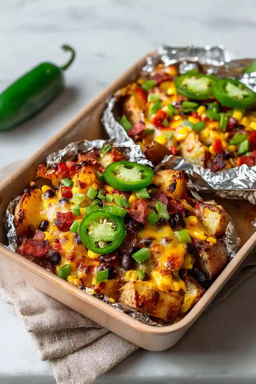 grilled cheesy potatoes in foil
