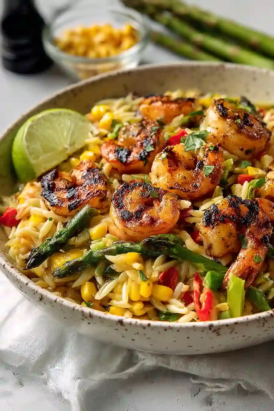 grilled jerk shrimp orzo salad