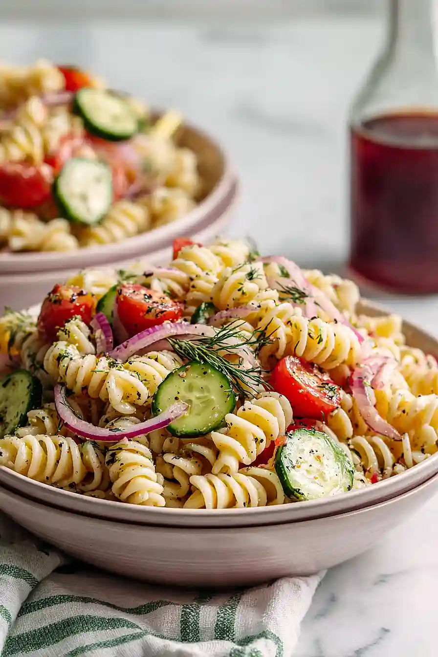 cucumber and tomato pasta salad