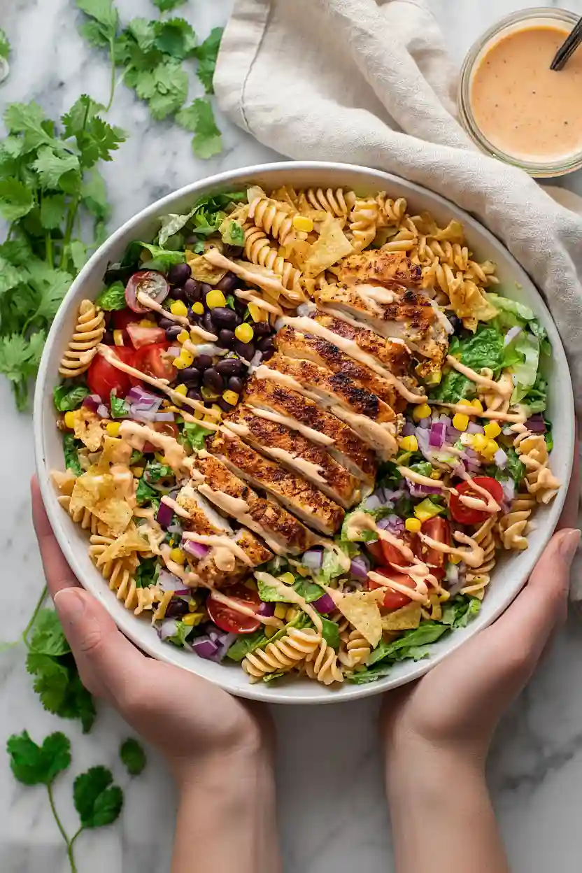 healthy southwest pasta salad with chipotle greek yogurt dressing