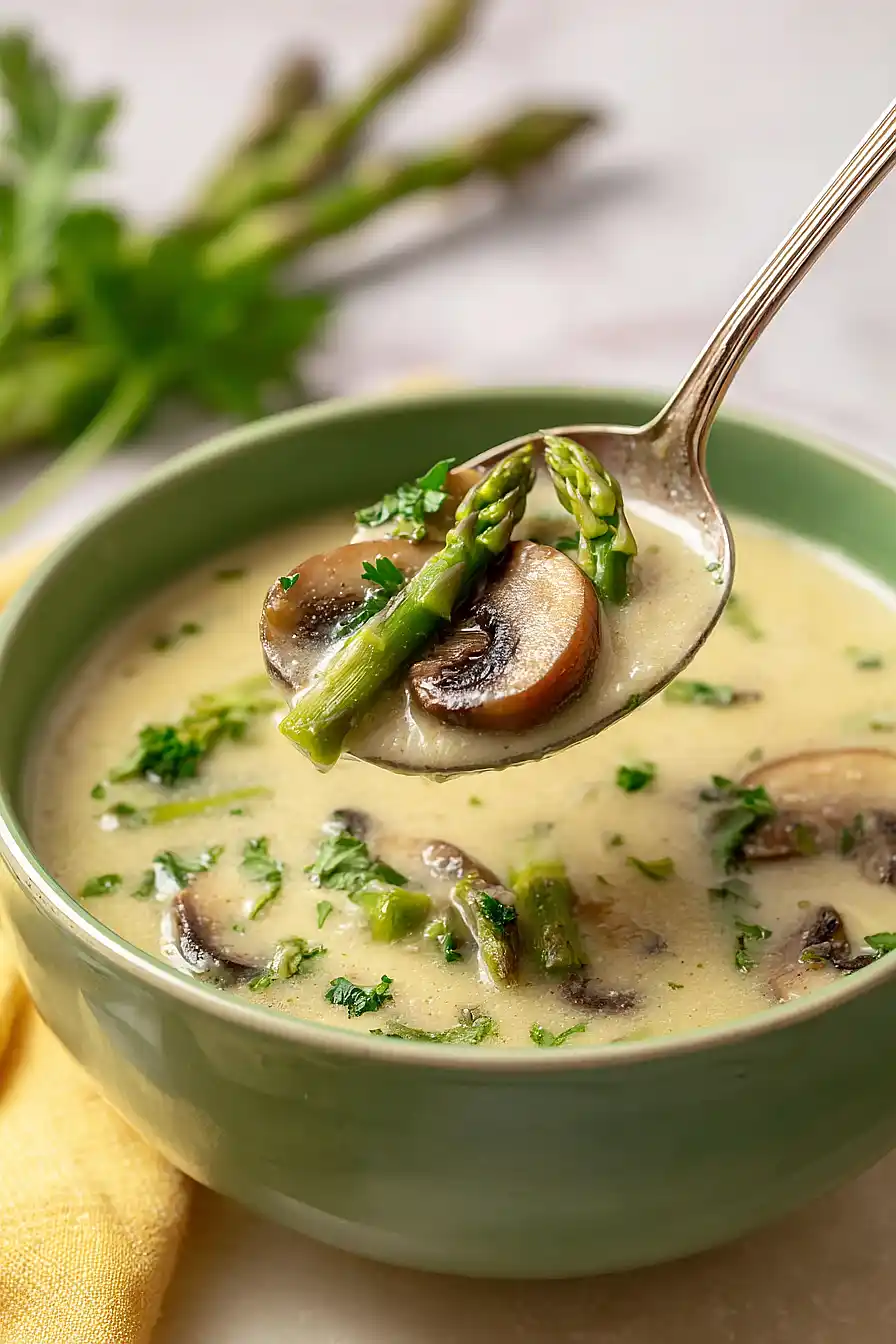 vegan asparagus mushroom soup