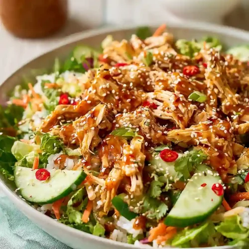 bang bang chicken crispy rice salad