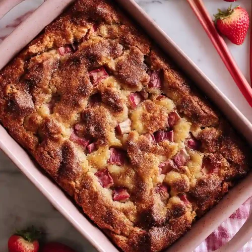 strawberry rhubarb yogurt cake