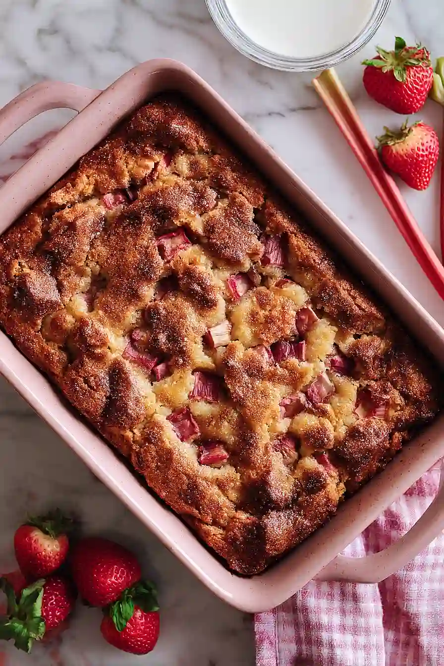 strawberry rhubarb yogurt cake