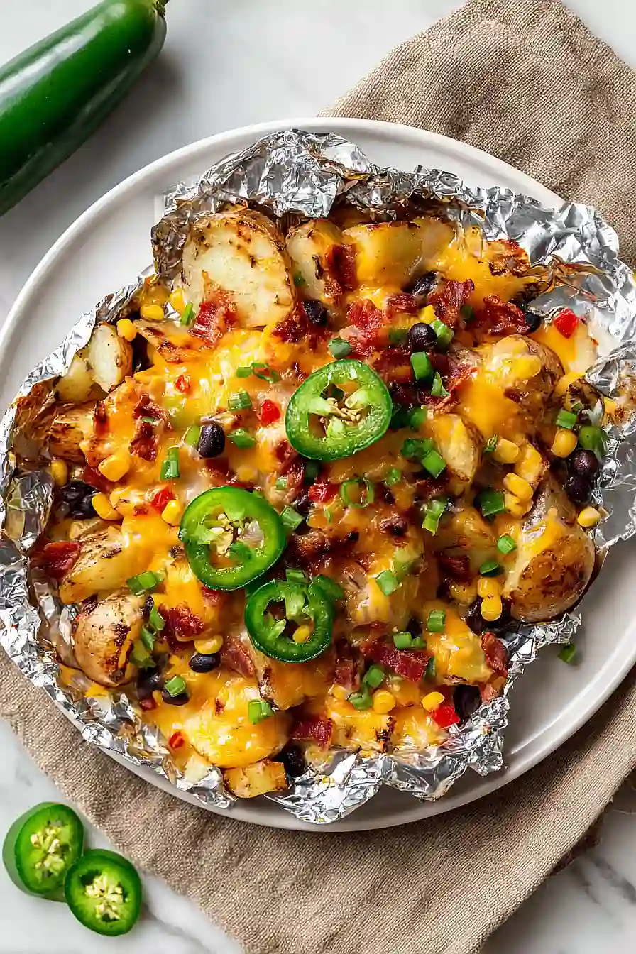 grilled cheesy potatoes in foil