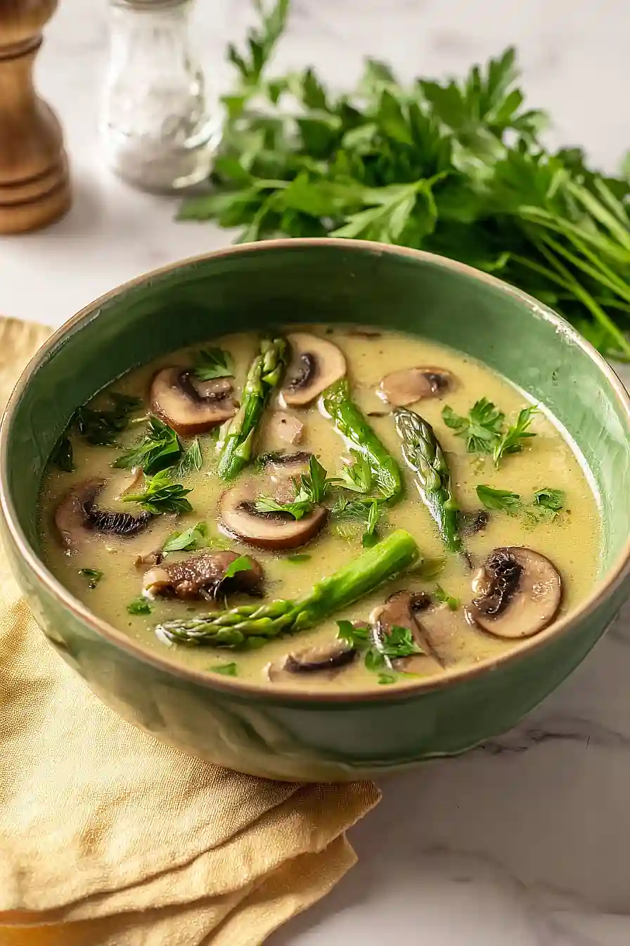 vegan asparagus mushroom soup