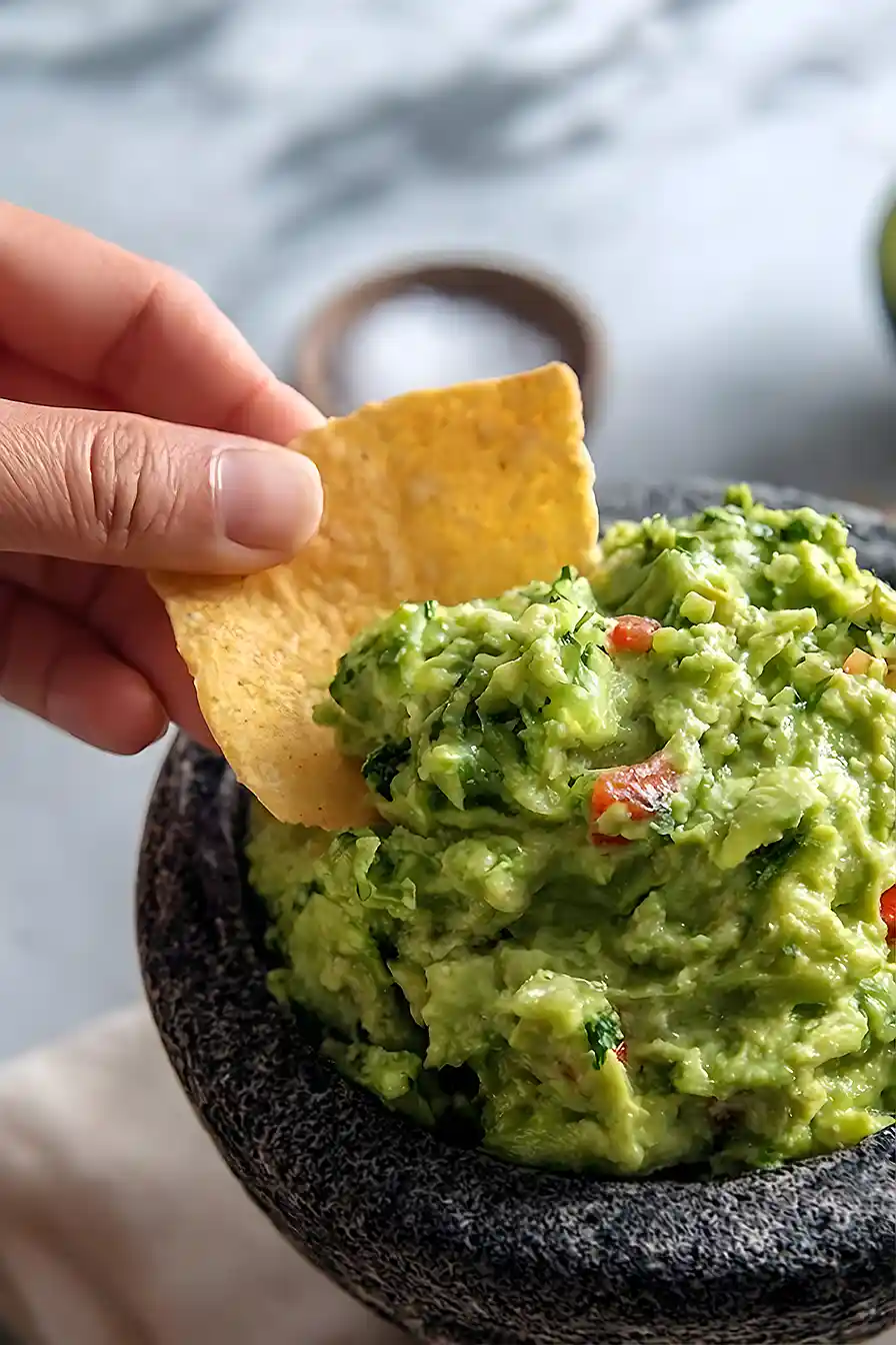 guacamole in a molcajete