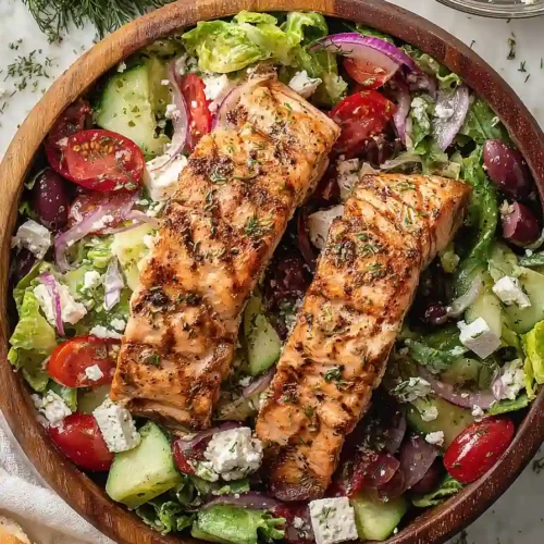 grilled salmon greek salad