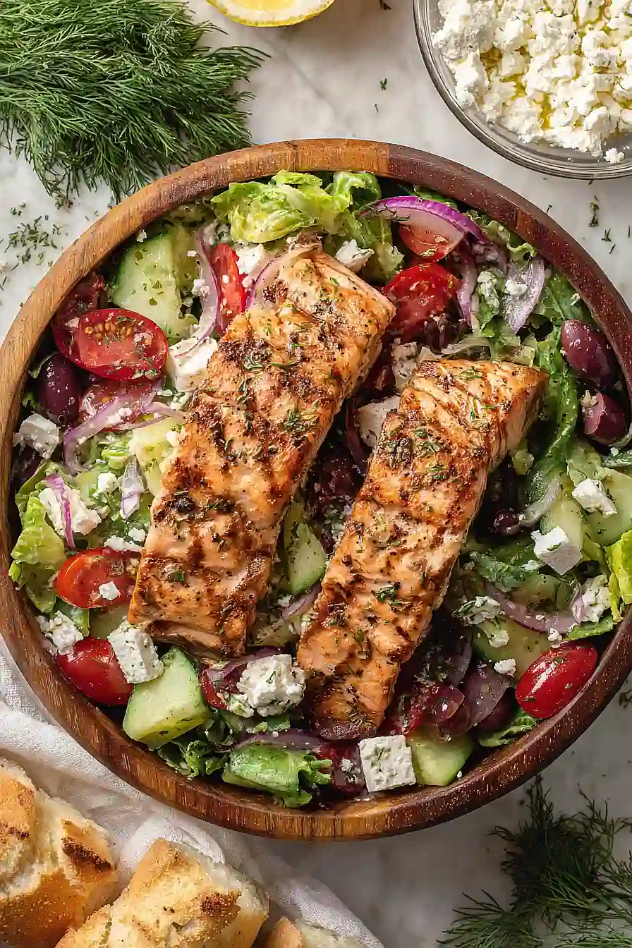 grilled salmon greek salad