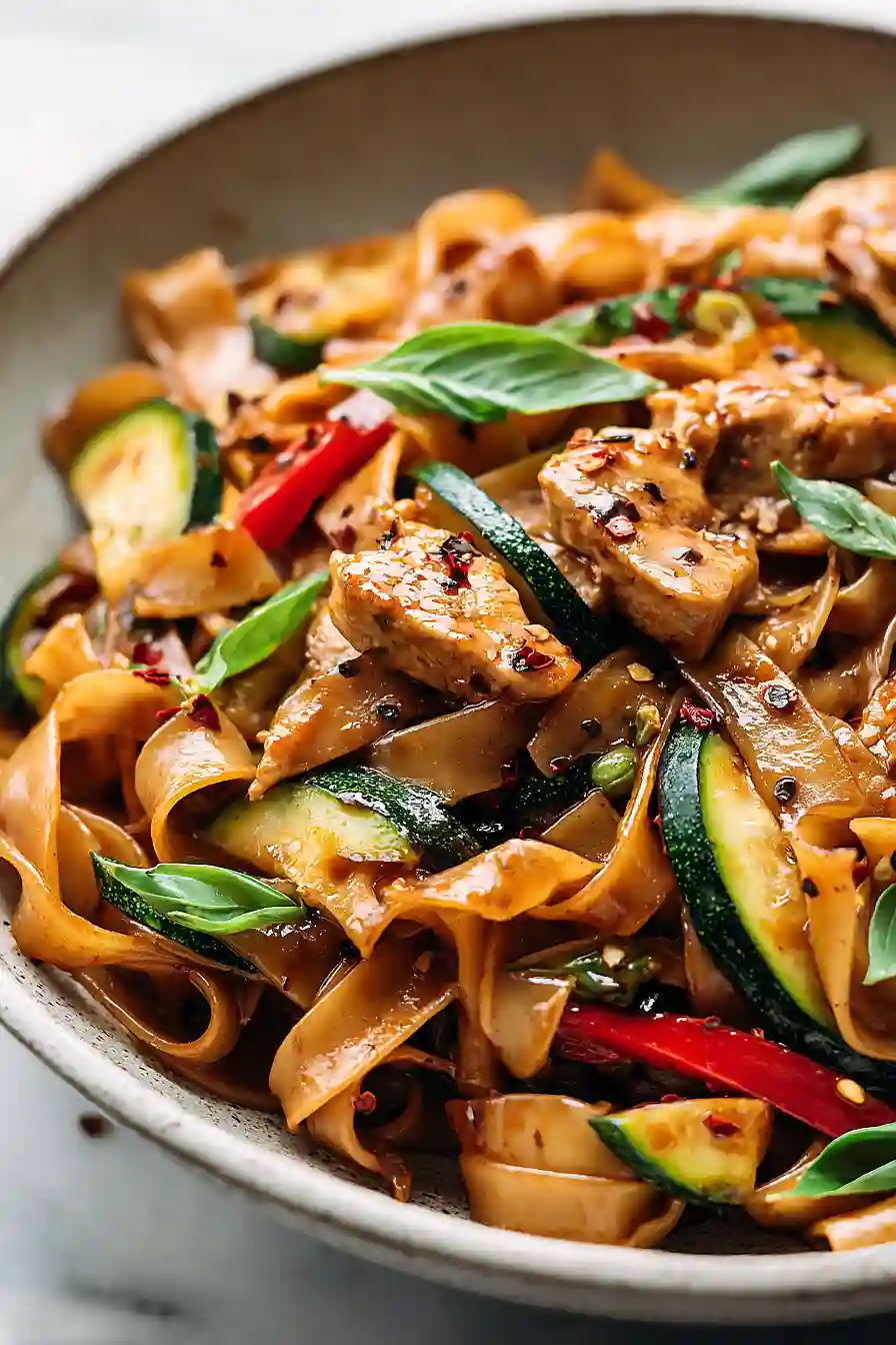 thai drunken noodles with chicken