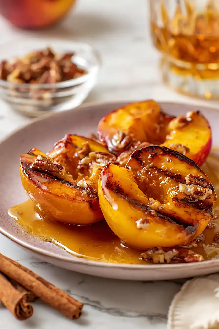 grilled peaches with bourbon sauce