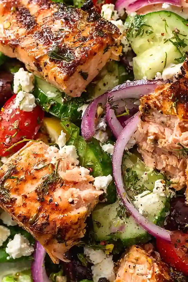 grilled salmon greek salad
