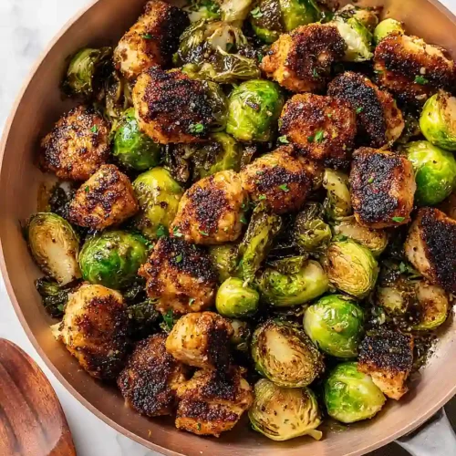 blackened chicken and brussels sprouts