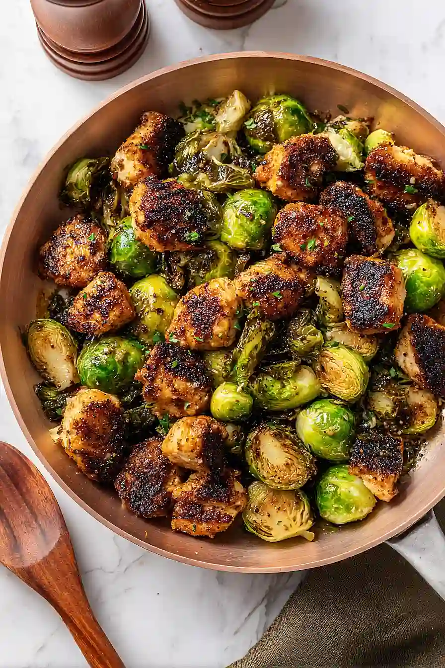 blackened chicken and brussels sprouts