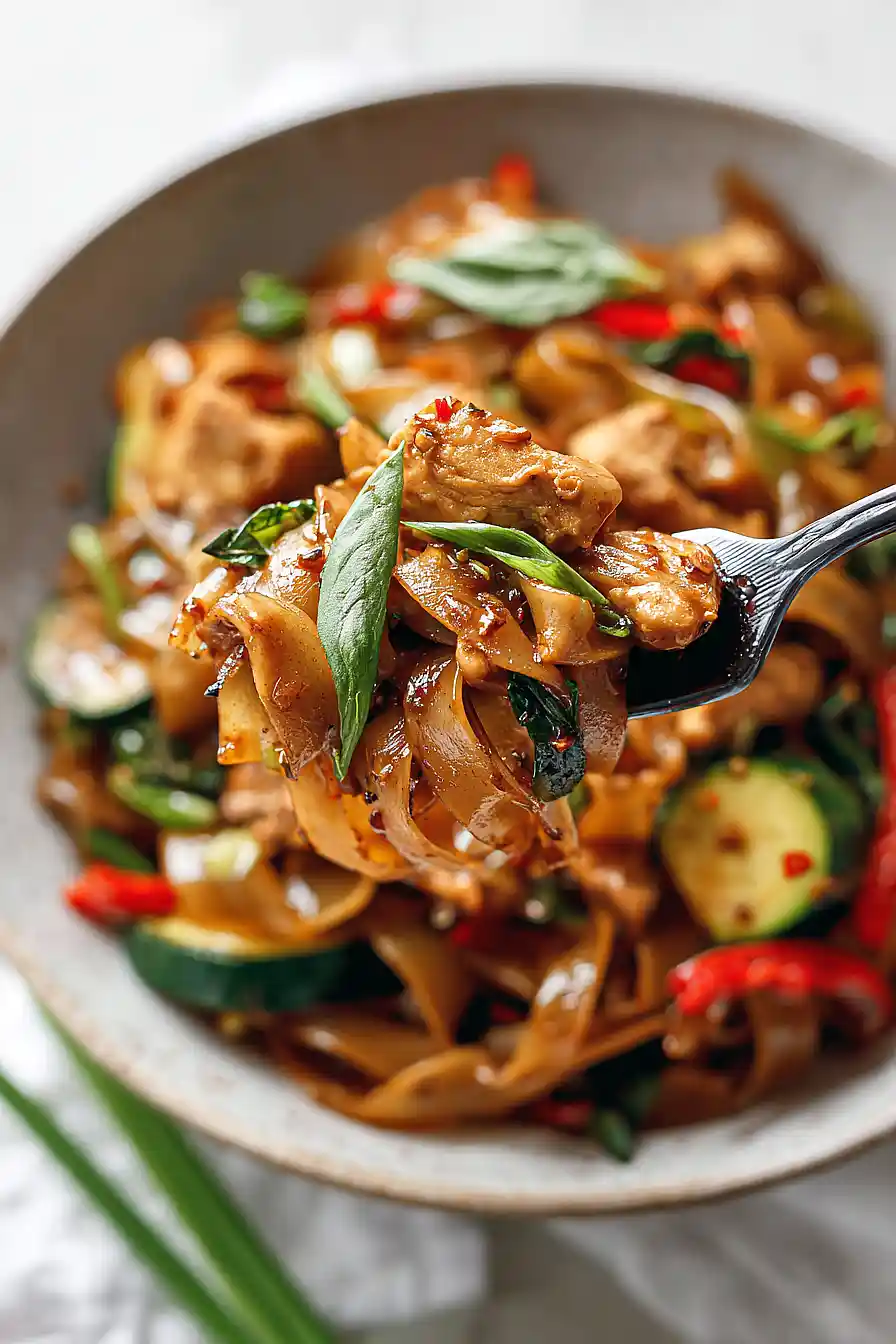 thai drunken noodles with chicken
