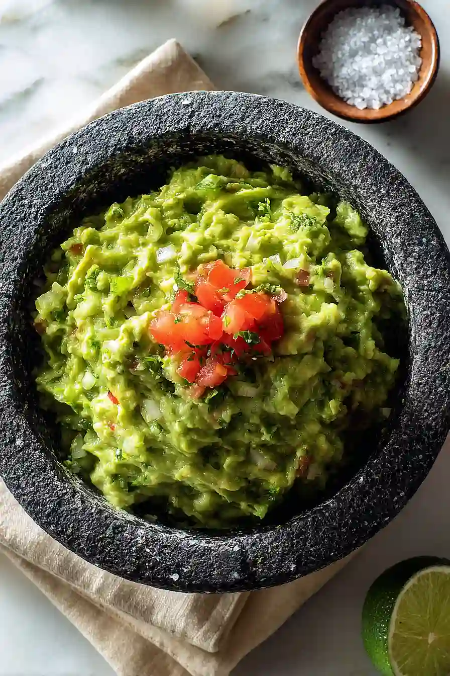 guacamole in a molcajete