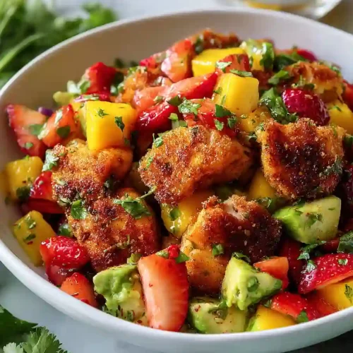 salmon bites with strawberry mango avocado salsa