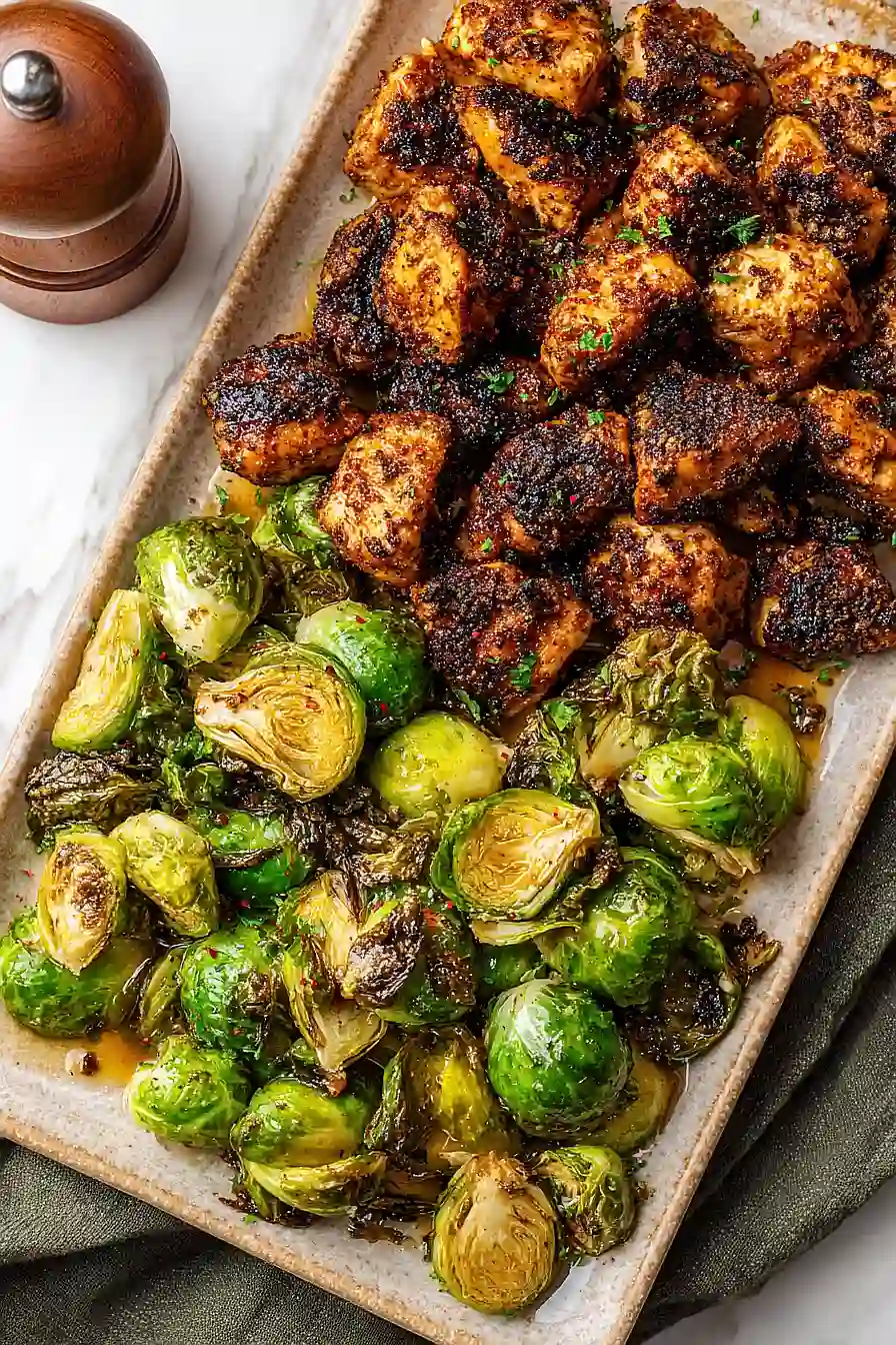 blackened chicken and brussels sprouts