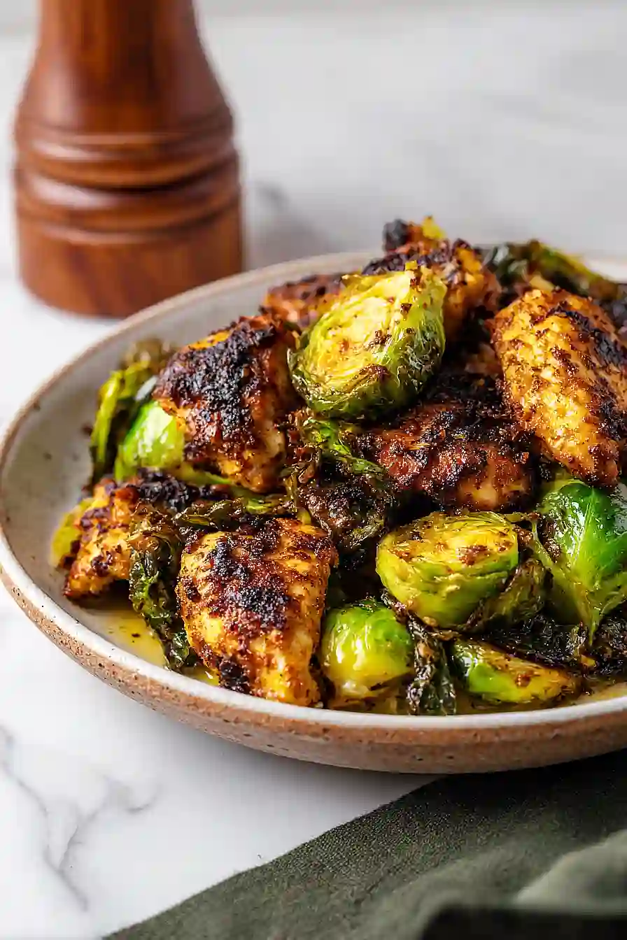 blackened chicken and brussels sprouts